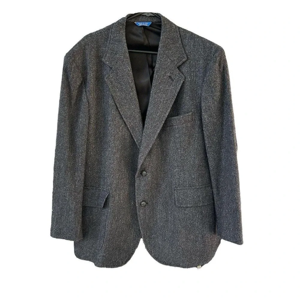 Pendleton Mens Grey Herringbone Wool Blazer Elbow Patches Sport Coat Size 46