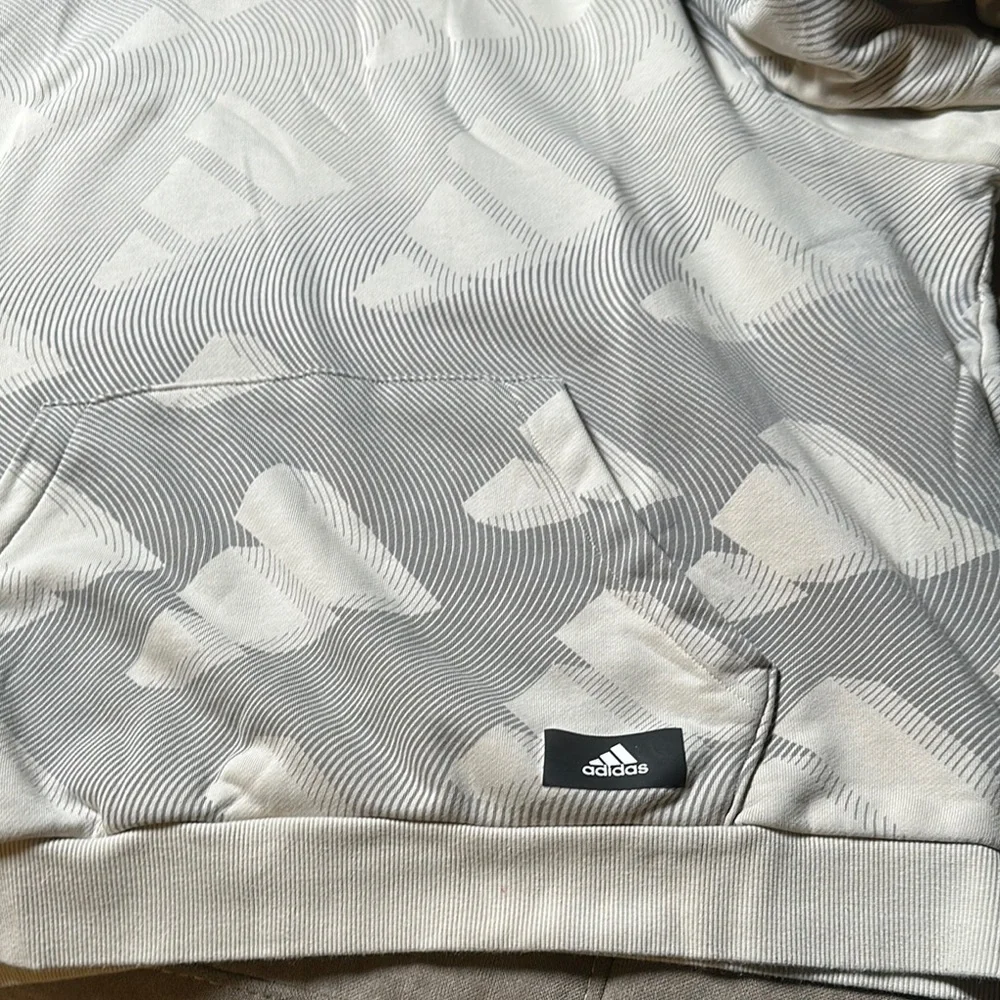 Adidas Cream Gray Hoodie Sweatshirt
