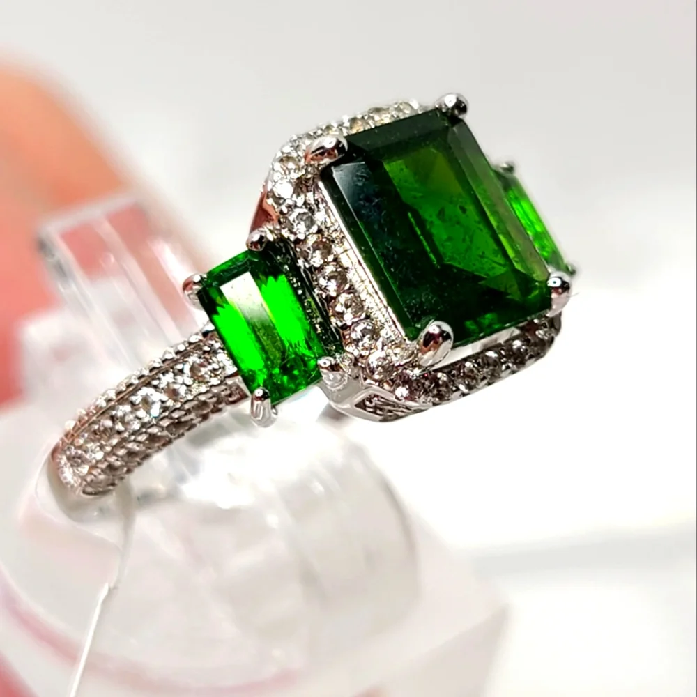 Emerald cut Chrome Diopside Ring