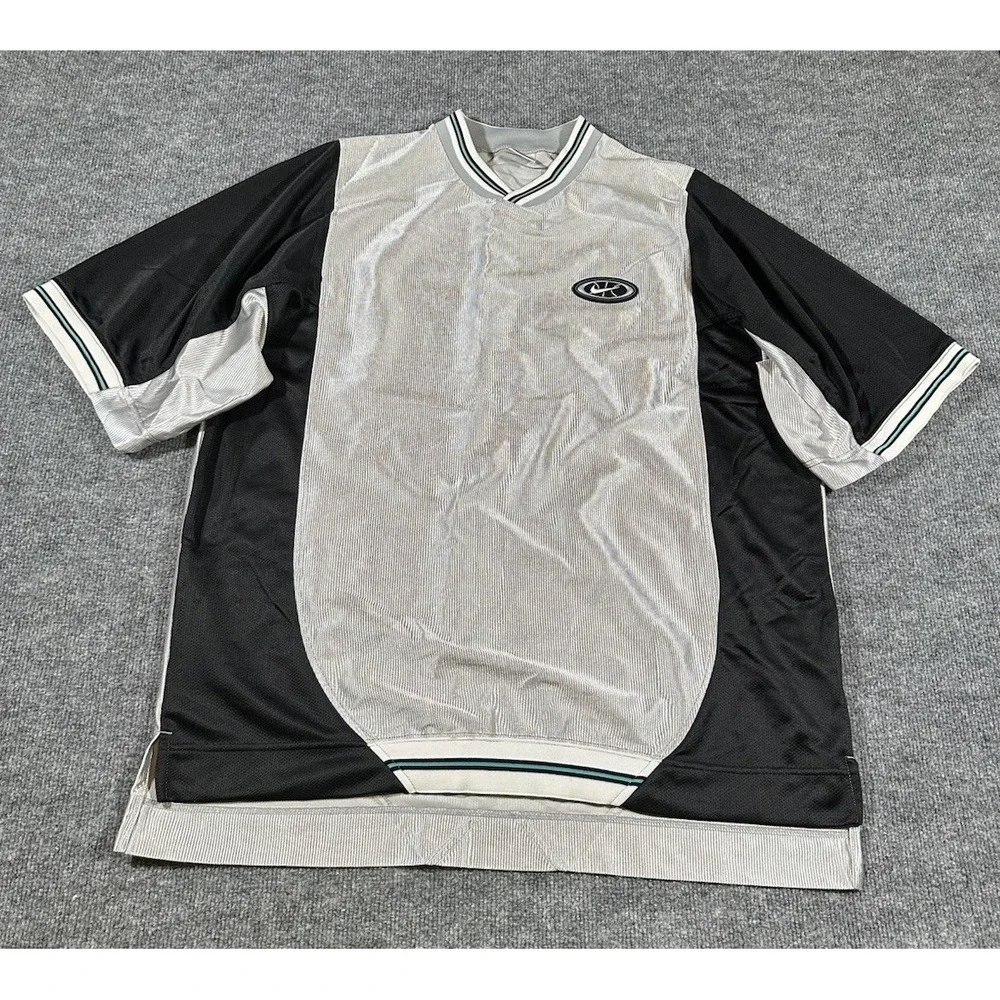 VTG Nike White Tag Silver Ribbed Jersey Shirt 90s Green Swoosh Men's Large