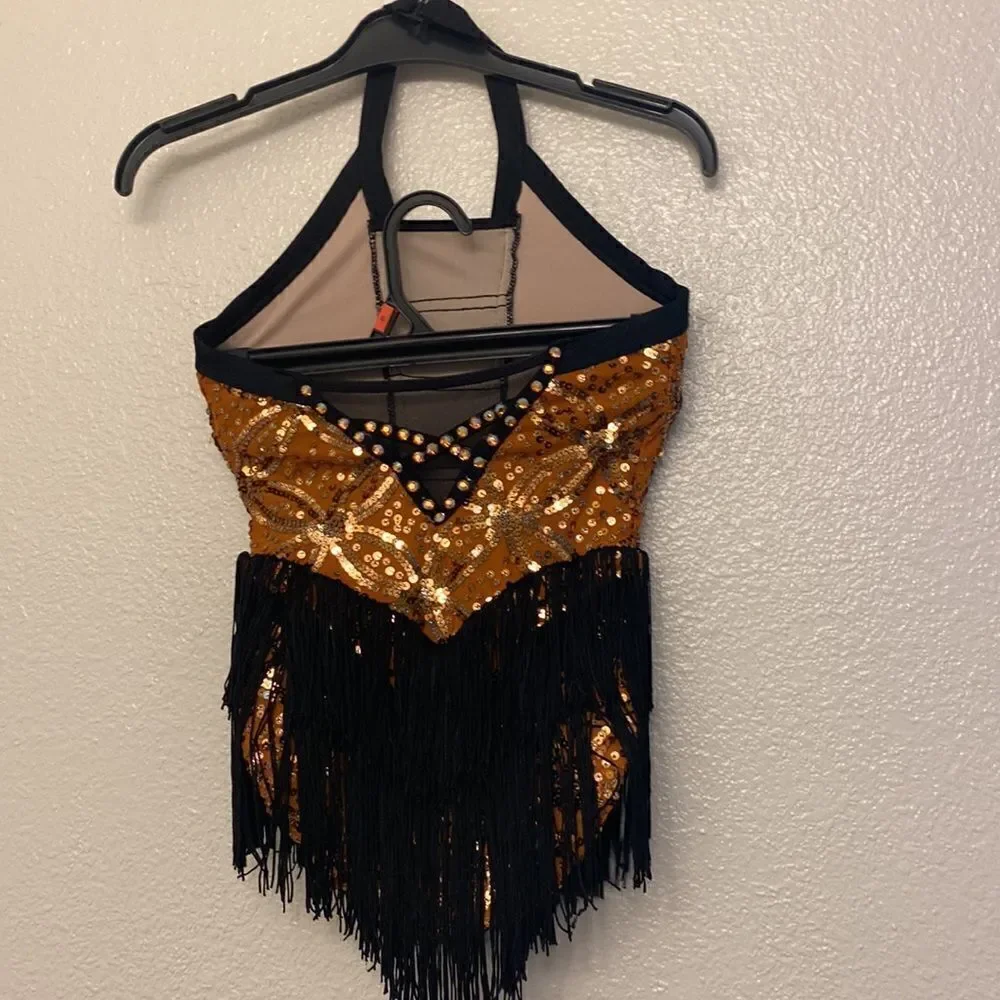 Weissman dance costume Orange sequin fringe flapper Clap Clap D12551 IC 7/8
