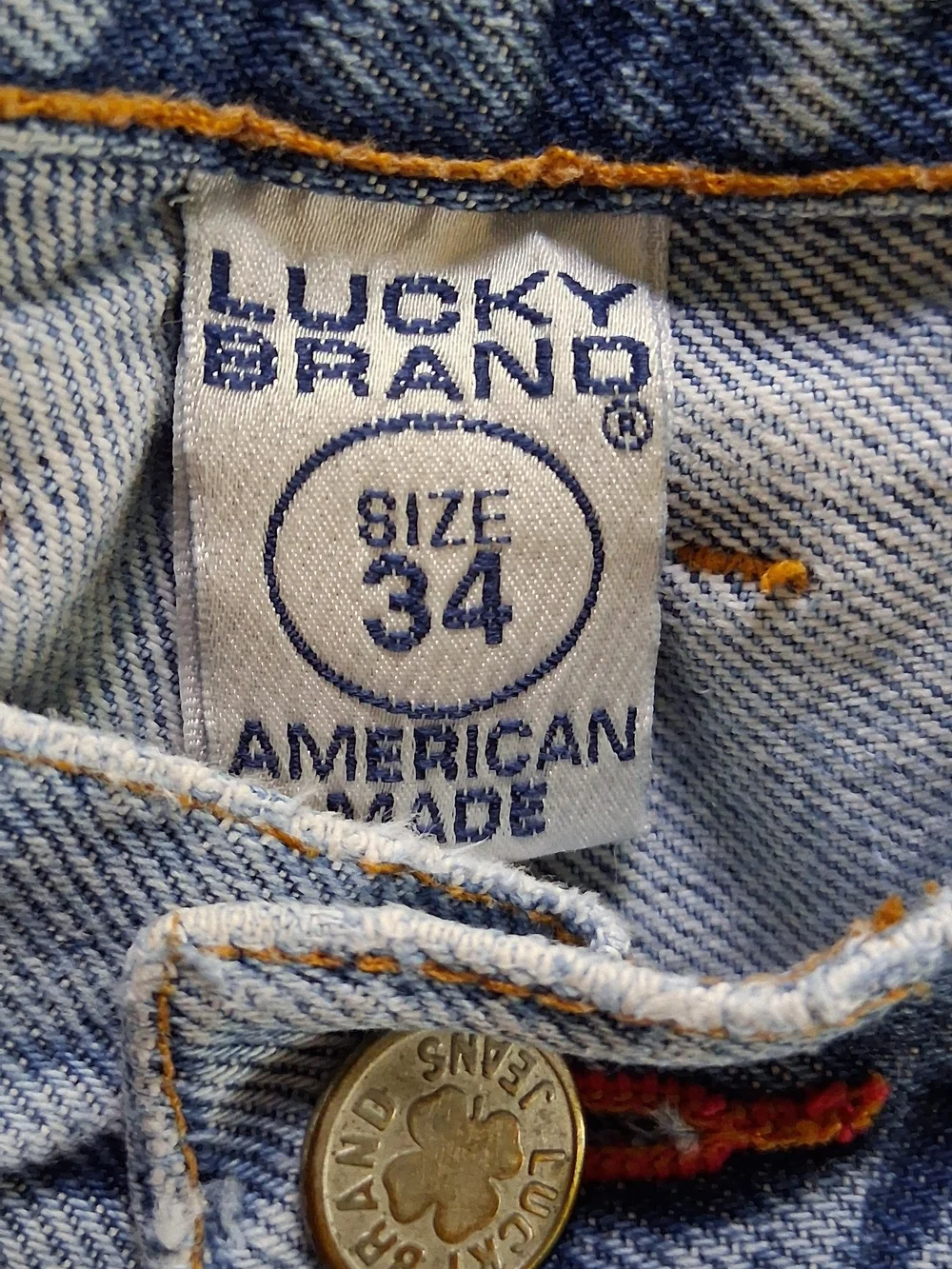 VTG Lucky Brand 74 Boot Leg Jeans 34x34 USA Made Distressed Thrashed