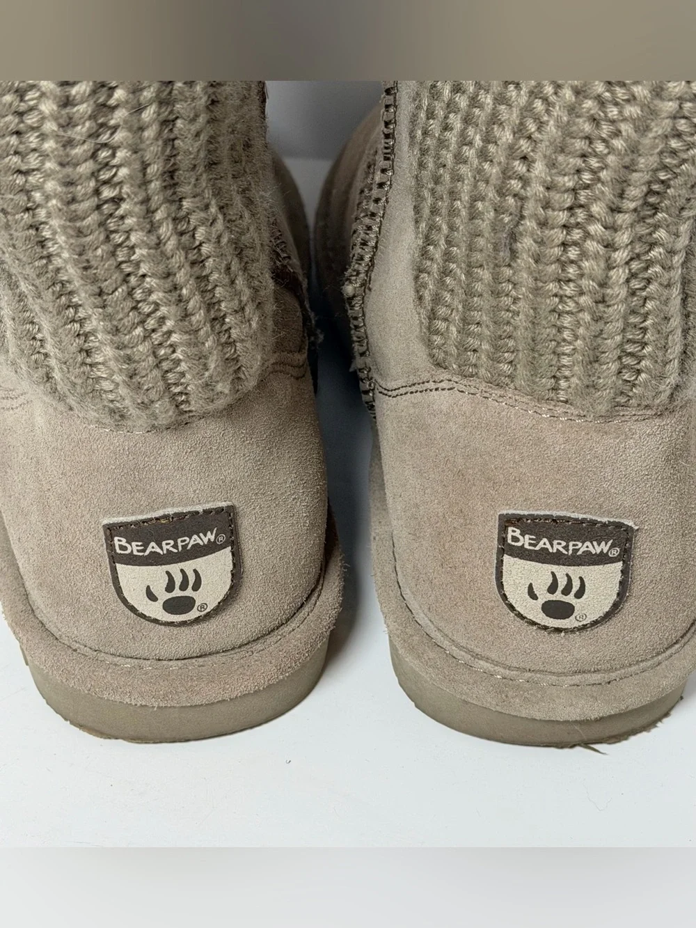 Bearpaw Stella Tall Suede Knit Boots Gray Taupe Women's Size 10