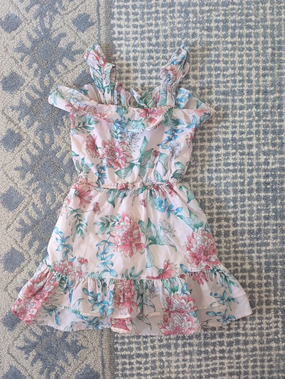 Janie and Jack Pink Floral Ruffle Sundress with Teal Accents