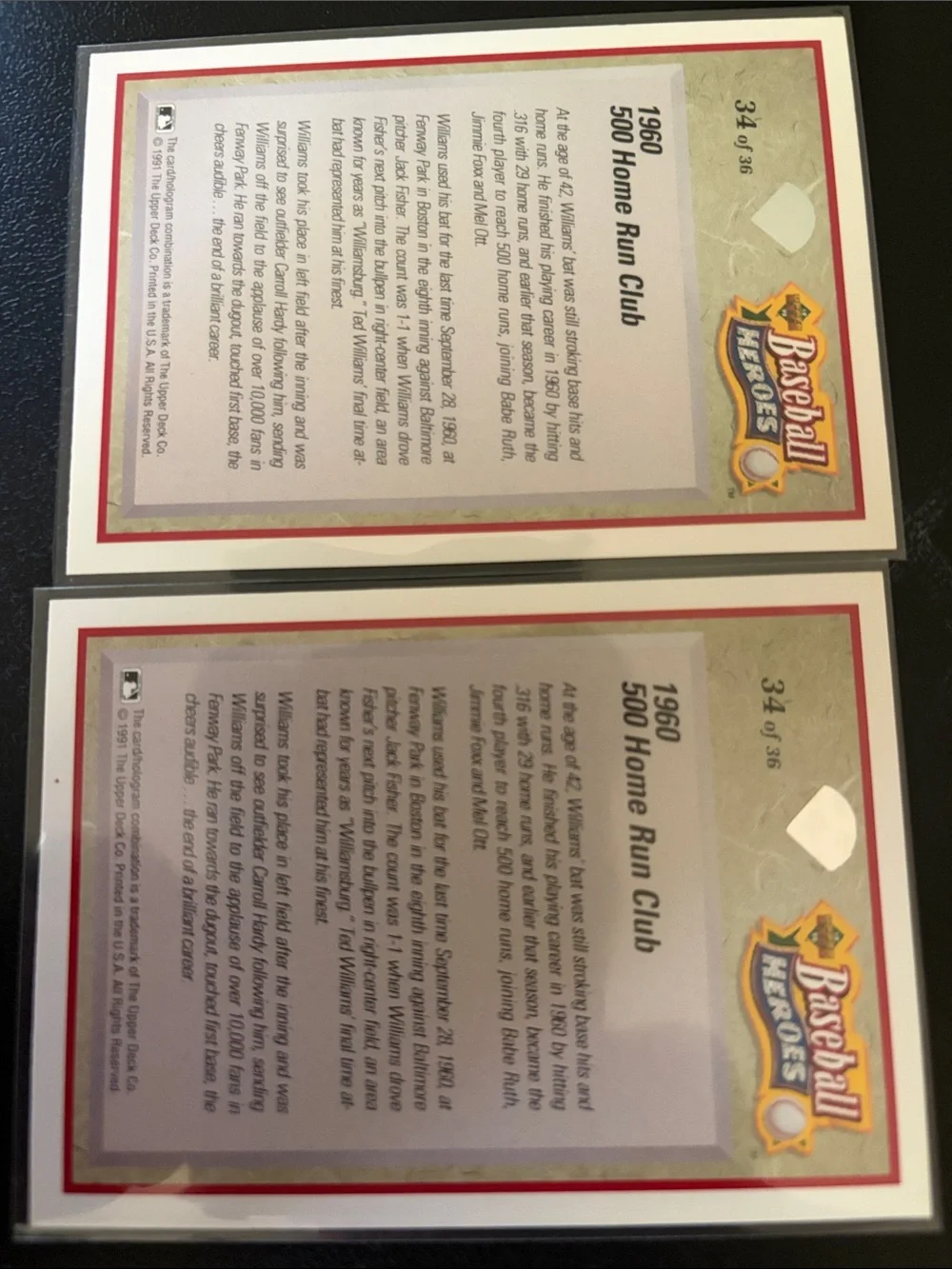 91 Upper Deck Ted Williams Baseball Heroes Baseball Cards