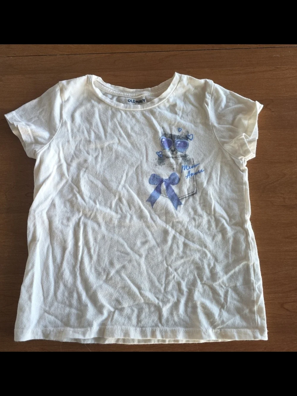 Old Navy White Tee with Purple Bow and Sunglasses Graphic