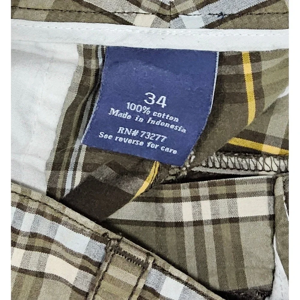 Croft & Barrow Shorts Mens 32 Classic Casual Brown‎ Plaid Beige 100% Cotton