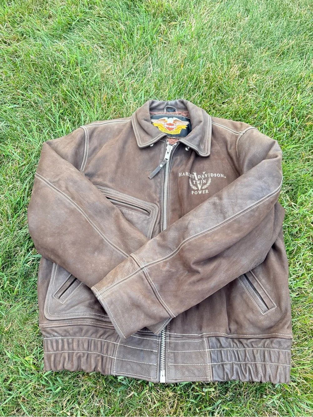 Harley-Davidson Distressed Brown Leather Bomber Jacket