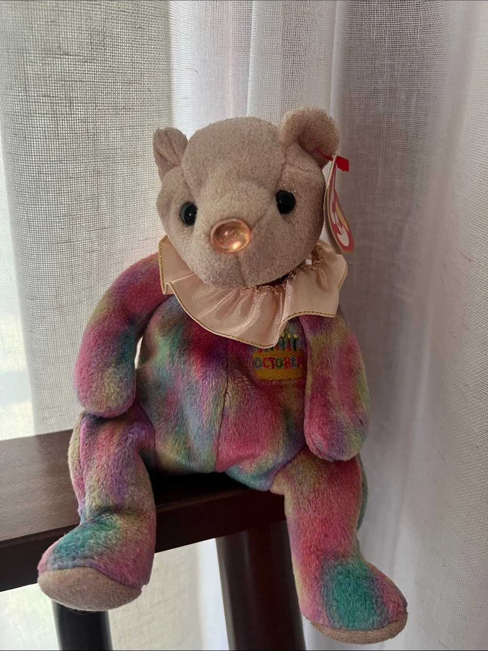 Ty Beanie Babies Birthday October Bear Plush Opal Birthstone 2001 w/ Tag 8”