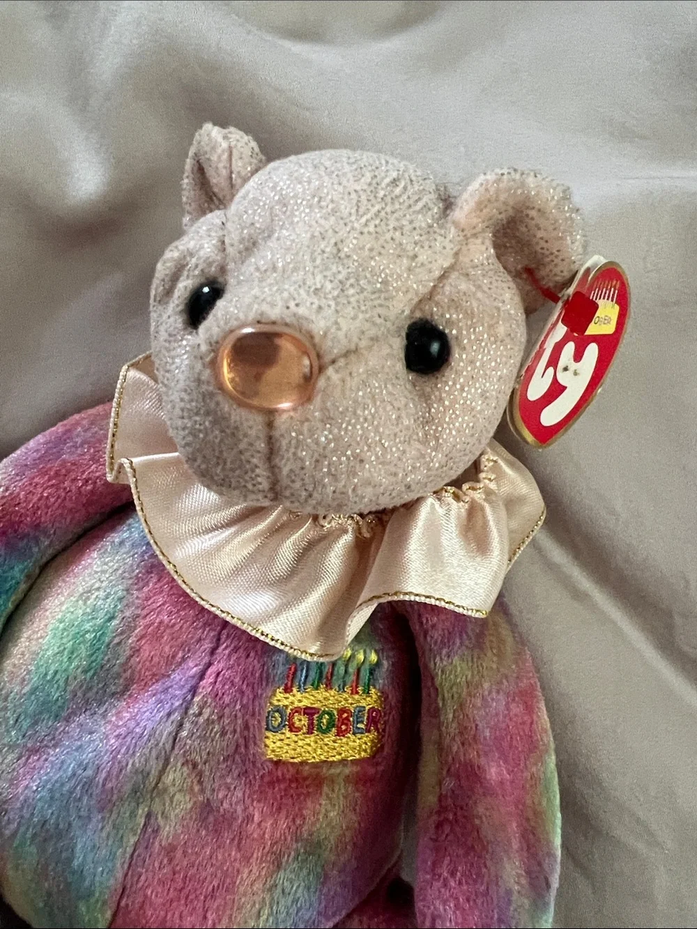Ty Beanie Babies Birthday October Bear Plush Opal Birthstone 2001 w/ Tag 8”