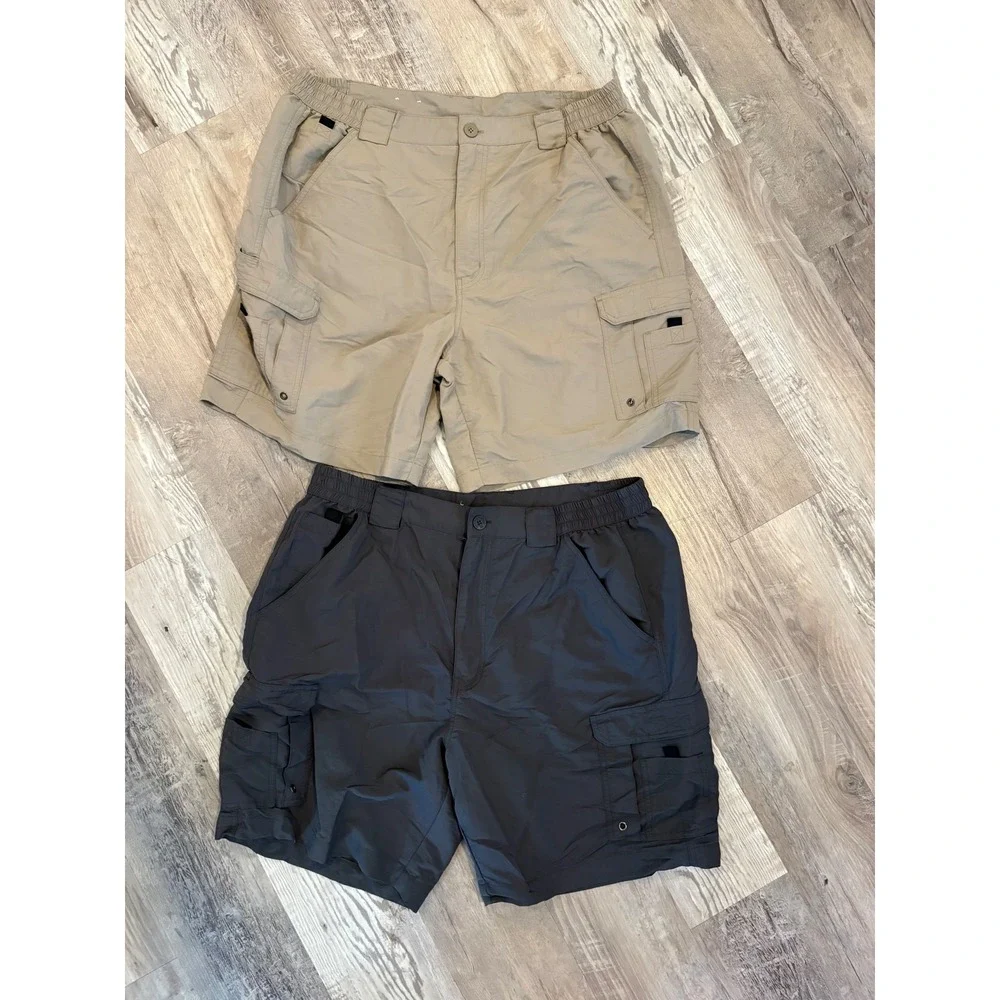 World Wide Sportsman Mens 38 Fishing Cargo Shorts Tan Grey Outdoor Hiking SET