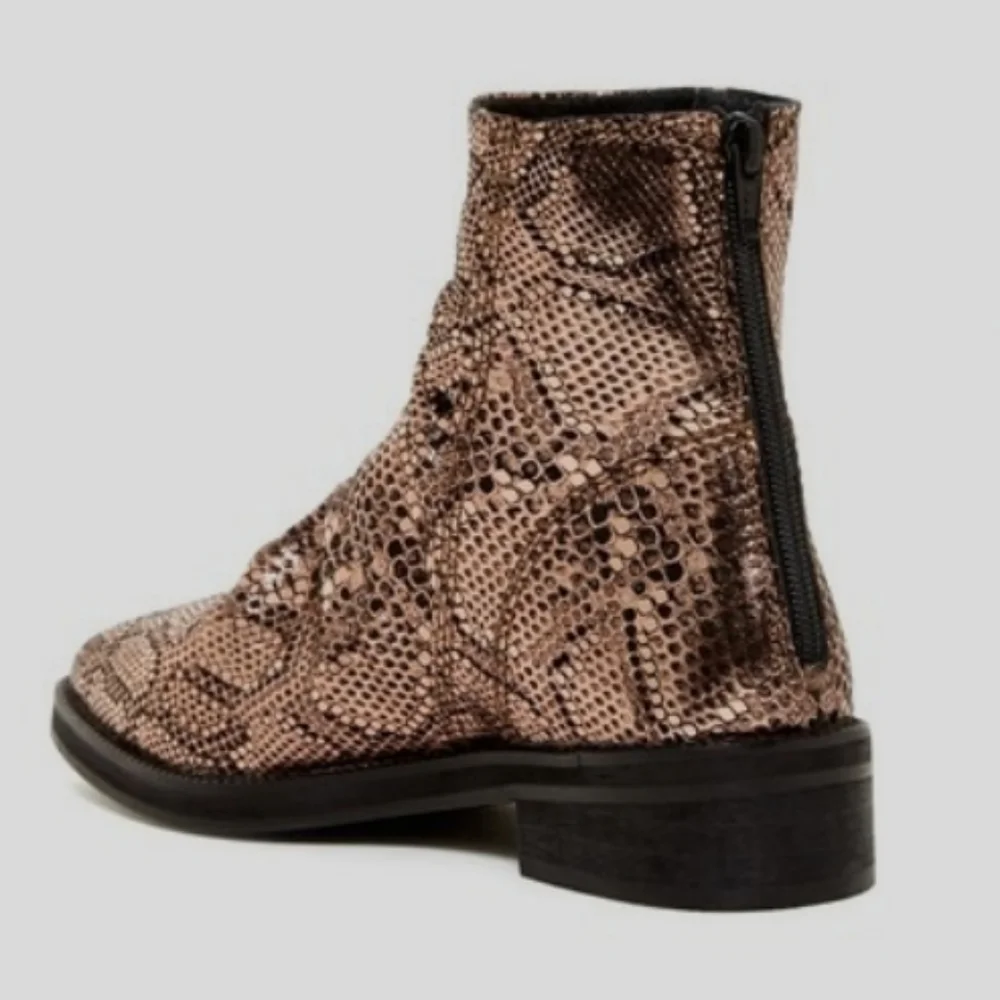 Free People Amarone Holiday Party Copper Snakeskin Print Ankle Boot Sz 8/38