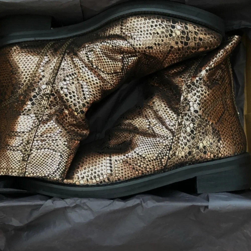 Free People Amarone Holiday Party Copper Snakeskin Print Ankle Boot Sz 8/38