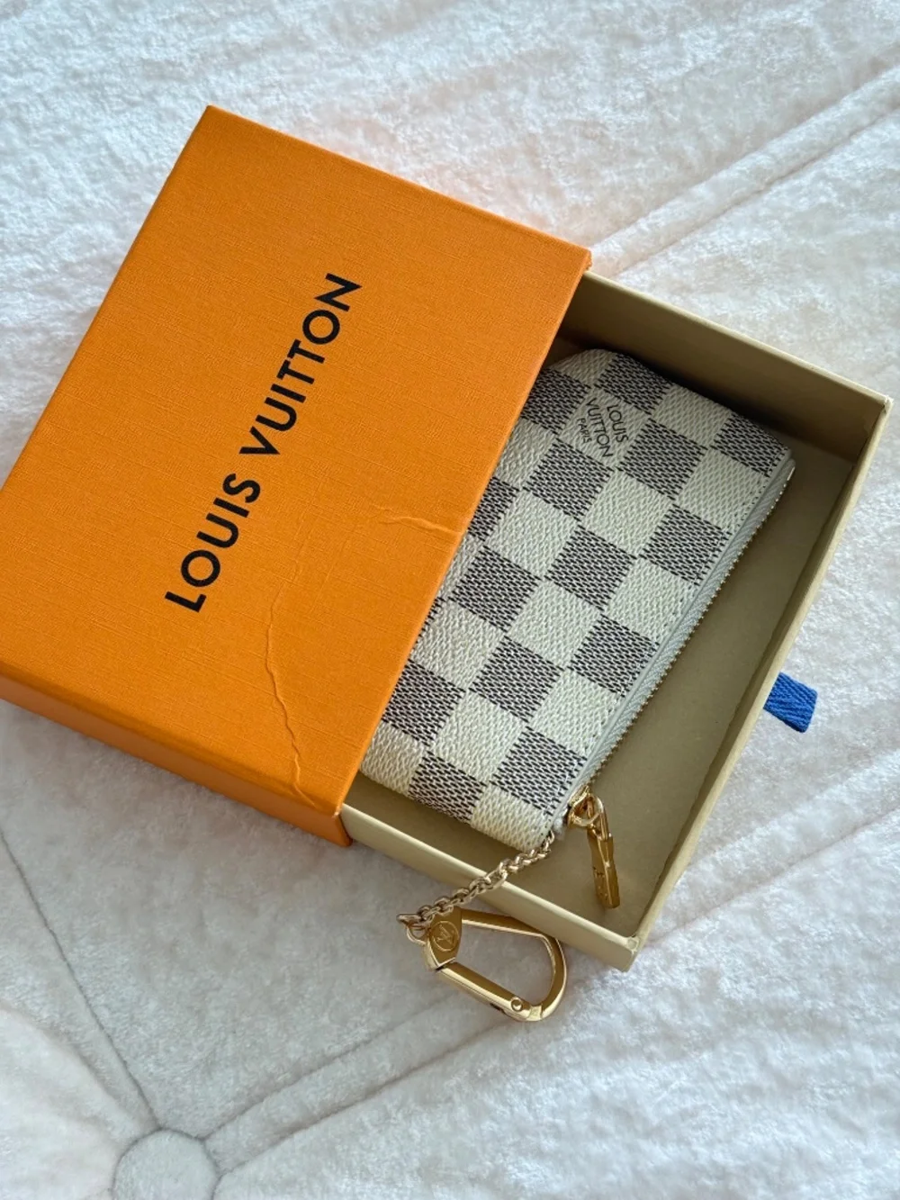 Louis Vuitton Damier Azur Pochette Clés Key Pouch Coin Purse Card Holder