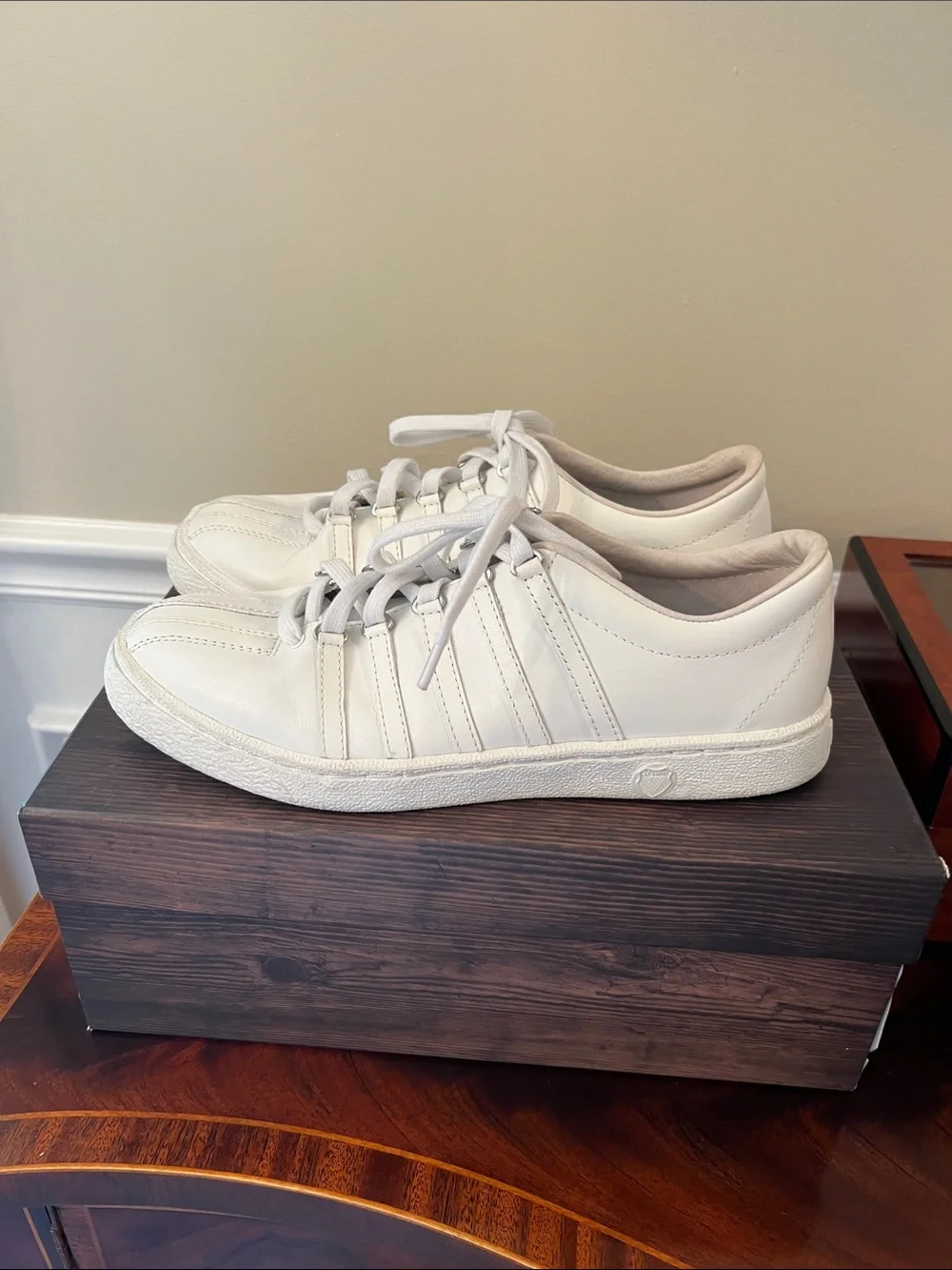 K-Swiss Men’s Classic 66 Premium White on White Leather Low-Top Sneakers 8.5