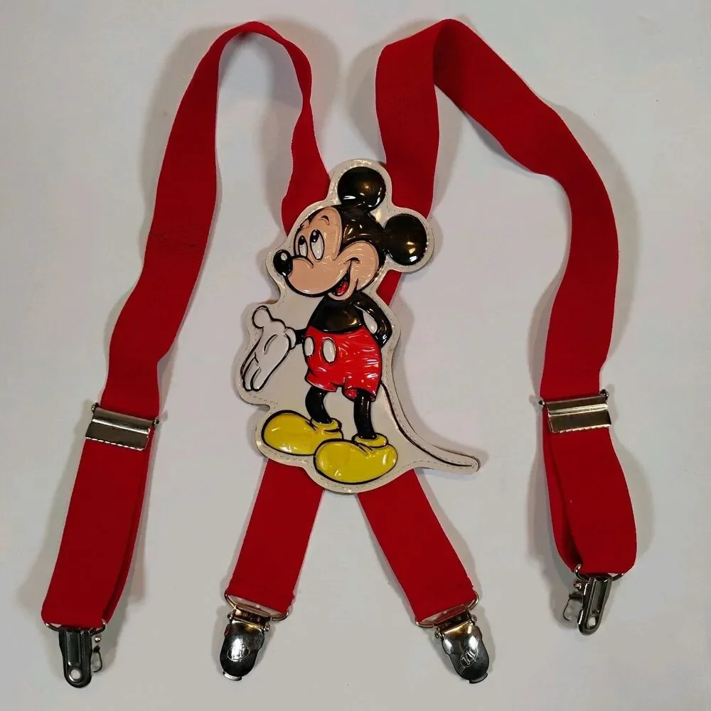 Vintage Disney Mickey Mouse Elastic Suspenders Red Strap Kids 1980s Collectible
