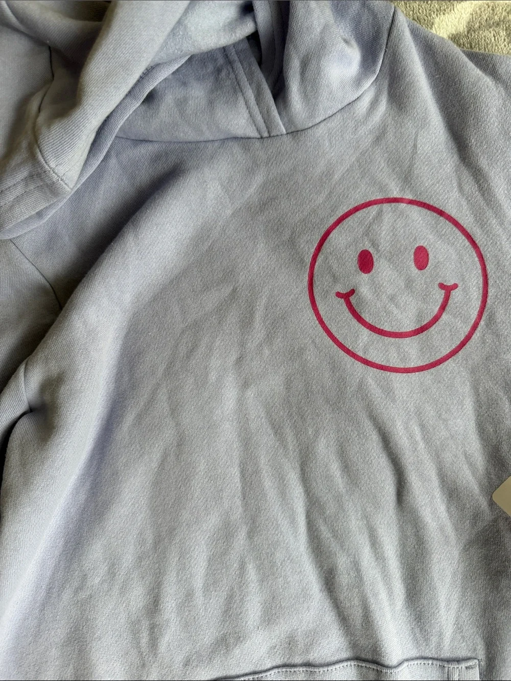 Lilac Hoodie with Pink Smiley Graphic