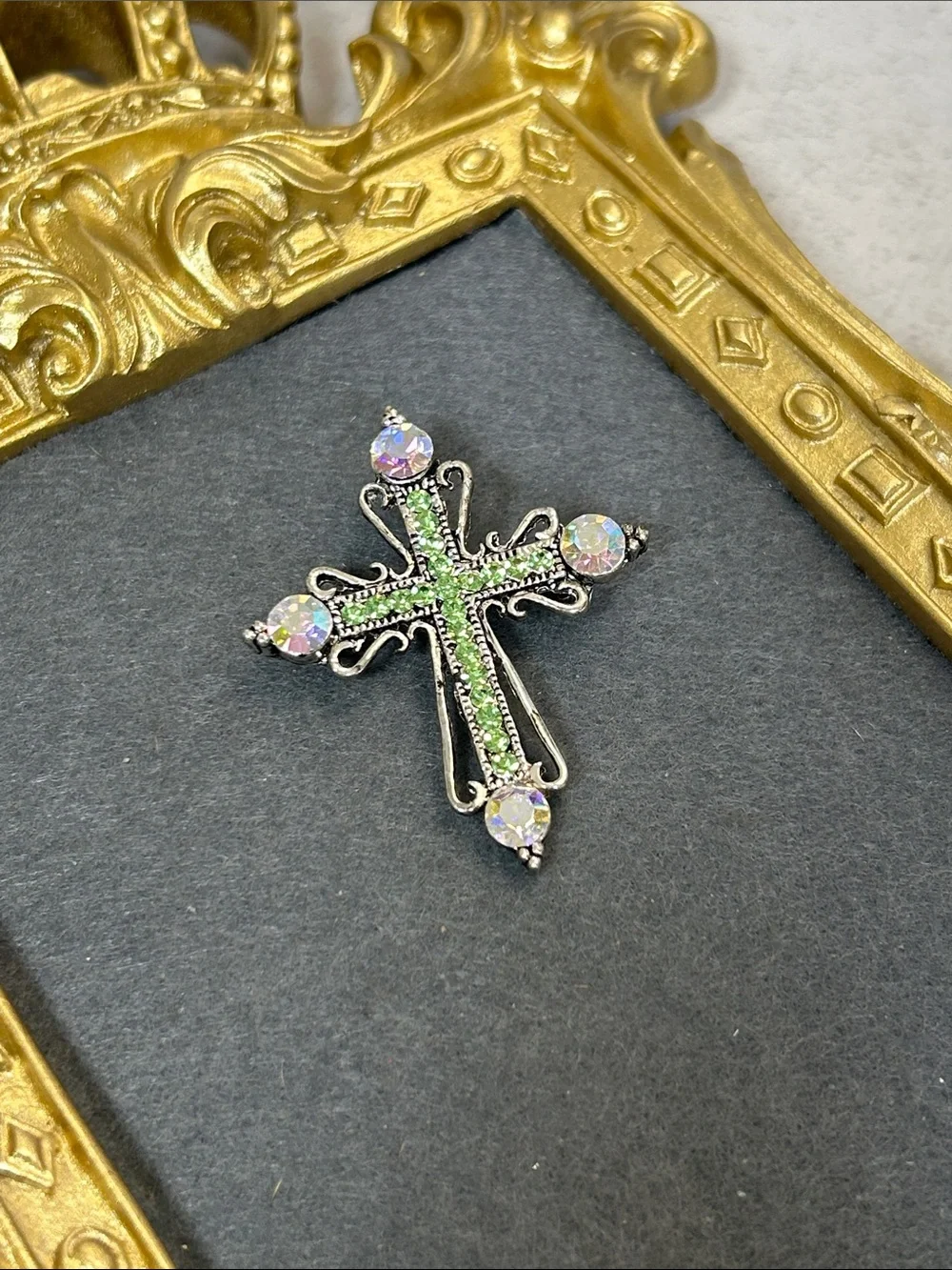 Green Crystal Cross Brooch - Women Jewelry Brooches