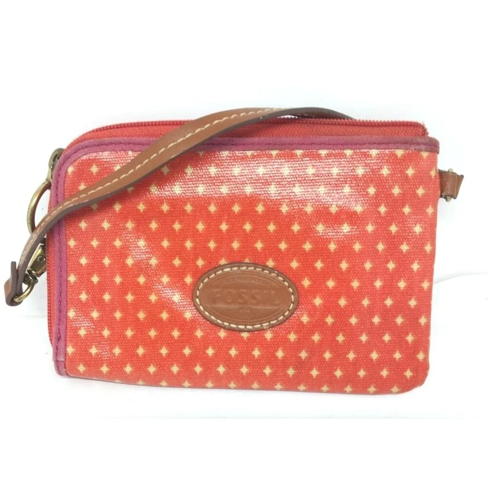 Fossil Clutch Purses for Women Orange Patterned 6.5
