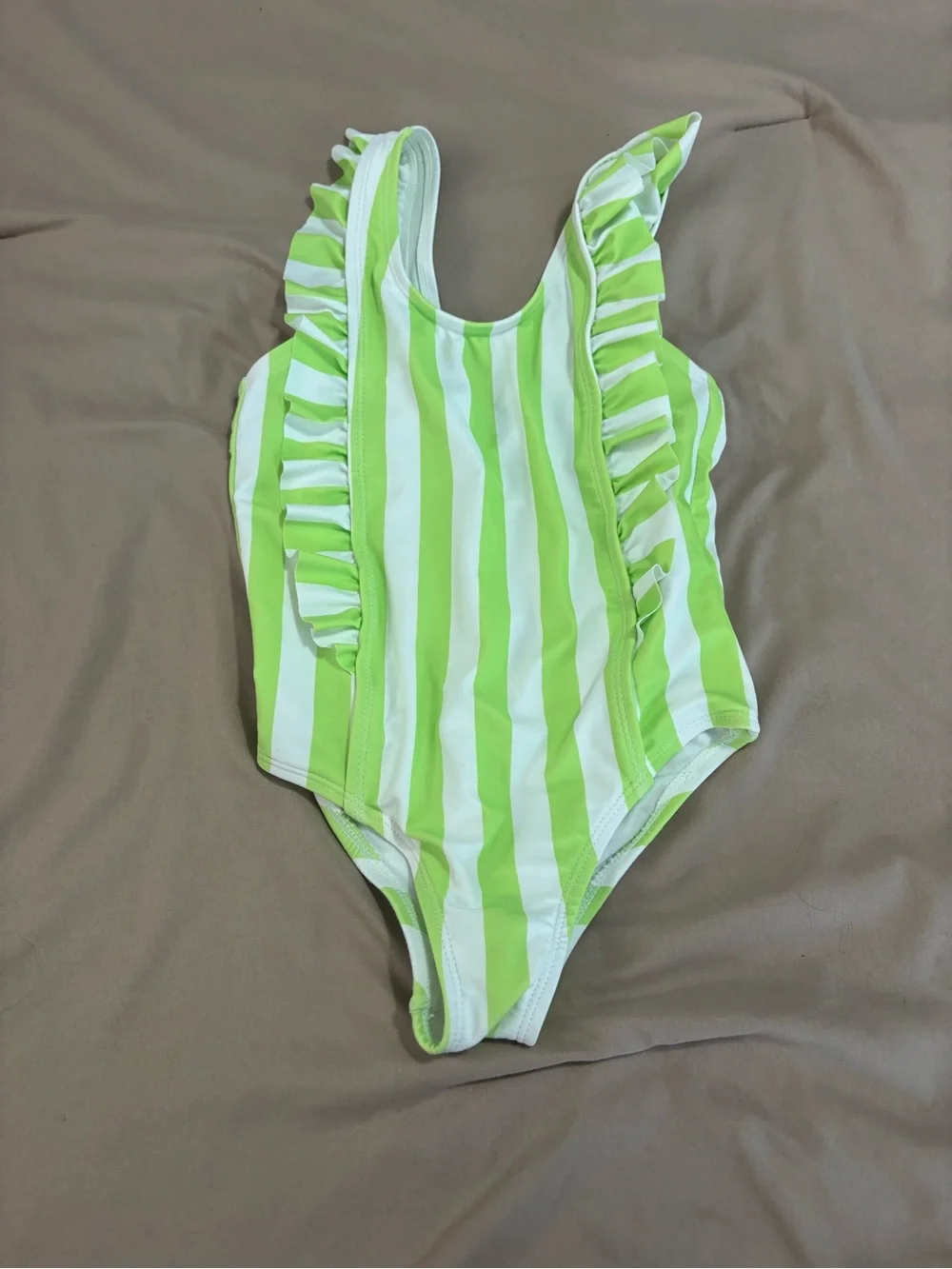 Carter's Girls Neon Green & White Striped Ruffle One-Piece Swimsuit | Size 5T
