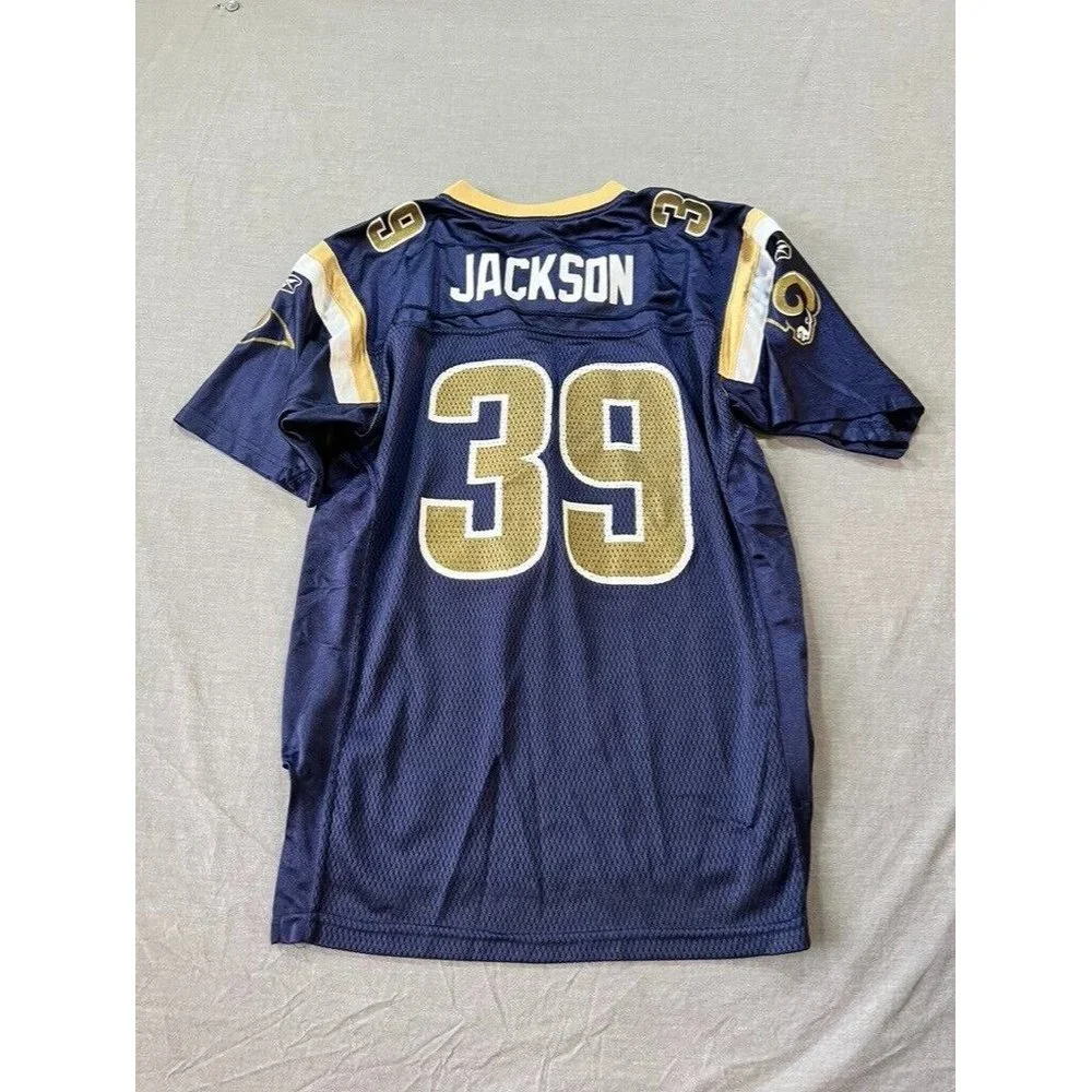 Saint Louis Rams Jackson NFL Jersey Boys Large Blue Short Sleeve‎ Pullover.