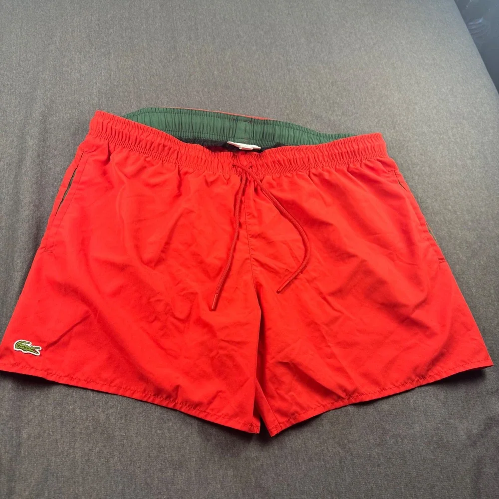 Lacoste Mens Red Swim Trunks XL Green Contrast Waistband no Mesh  Board Shorts