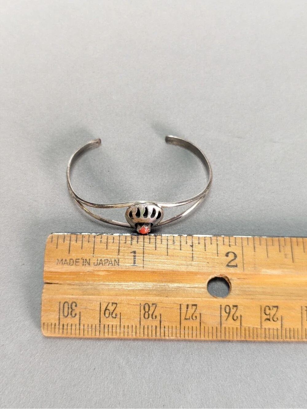 VTG Bear Paw Infant Baby Cuff Bracelet Sterling Silver Coral Native American