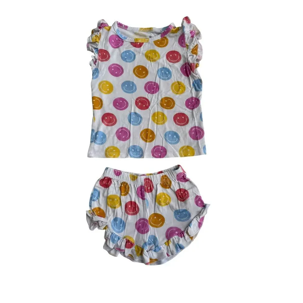 Little Pajama Co. Baby White Smiley Print Ruffle Top & Shorts Set Size 2T