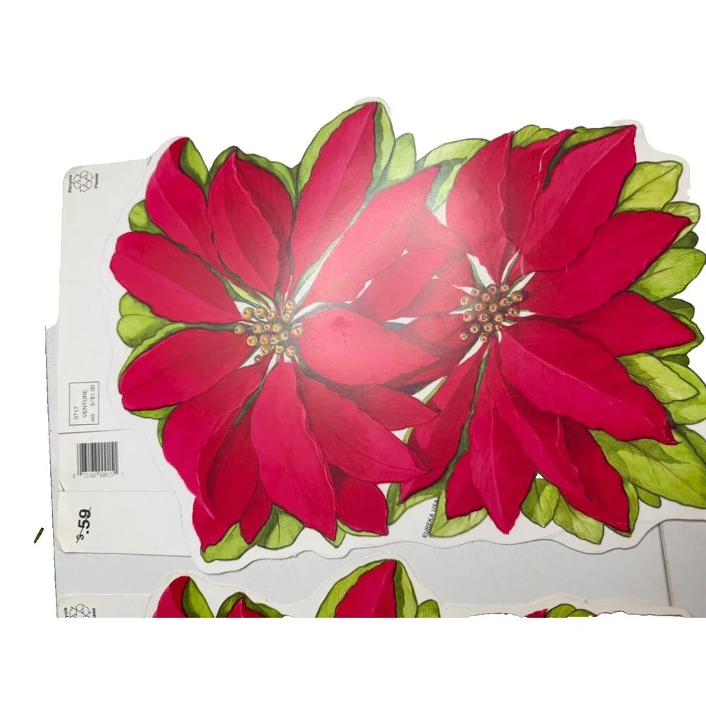 Vintage Eureka USA Poinsettia Die-Cuts Holiday Wall Decor - Set of 2