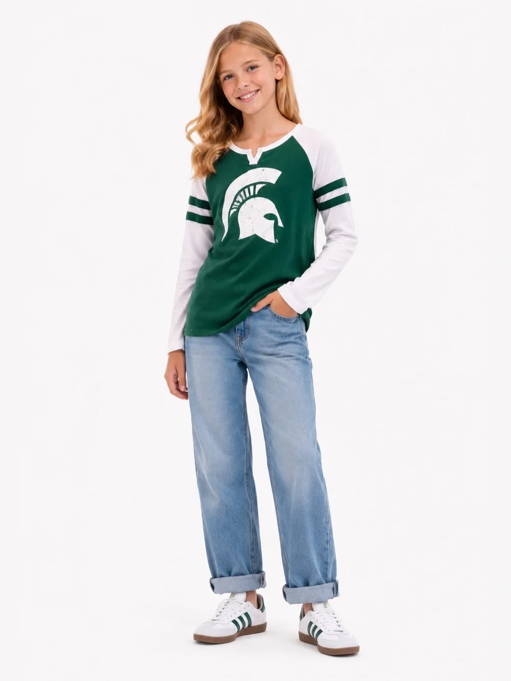 Spartan Kids' Long Sleeve Tee - Green & White