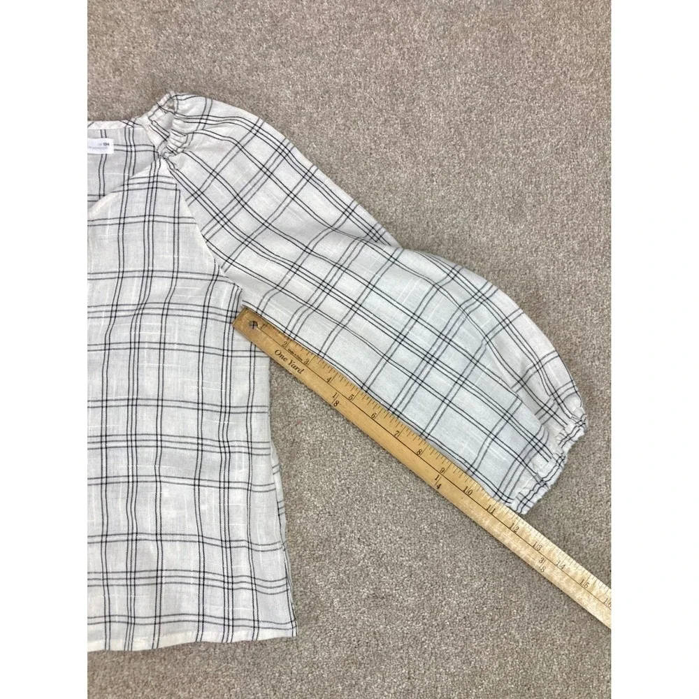 Zara Kids Plaid Blouse Size 9 Cream Black Button Front Elastic Hem Cottagecore