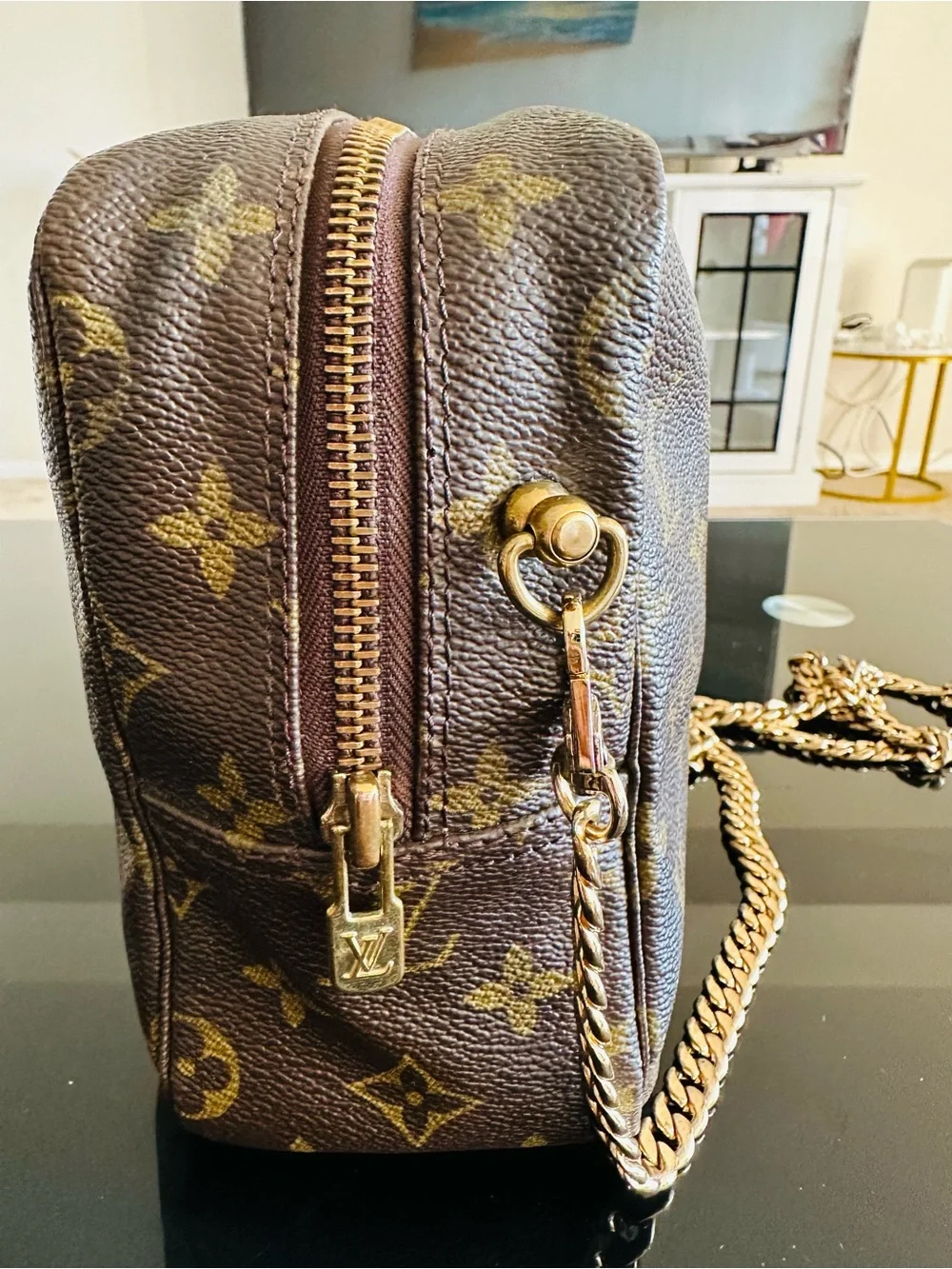 Louis Vuitton Brown Monogram Crossbody with Gold Chain Strap N08903