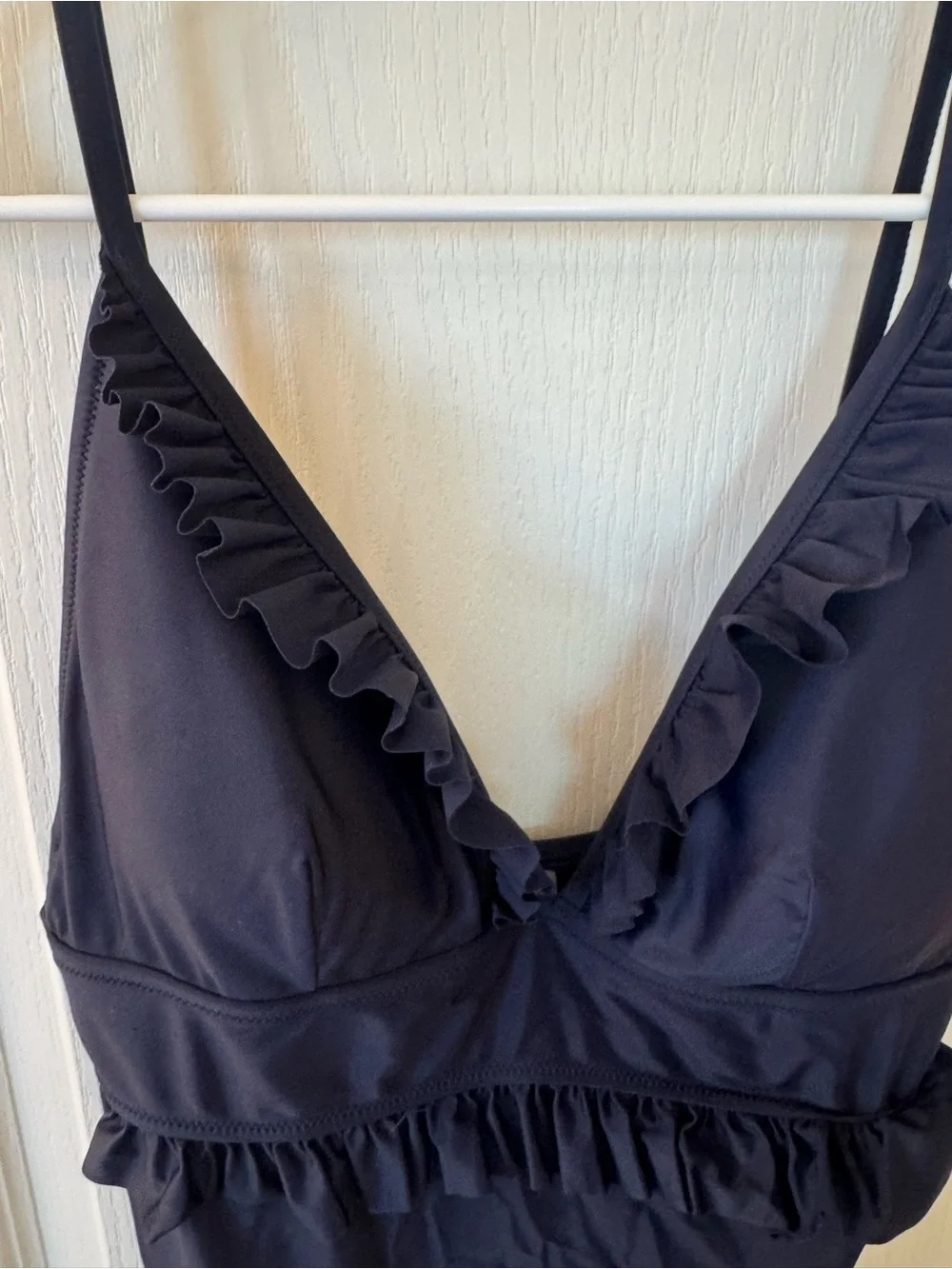 J.Crew Ruffle Plunge One Piece Swimsuit Navy Blue Size 10 Re-Imagined V-Neck