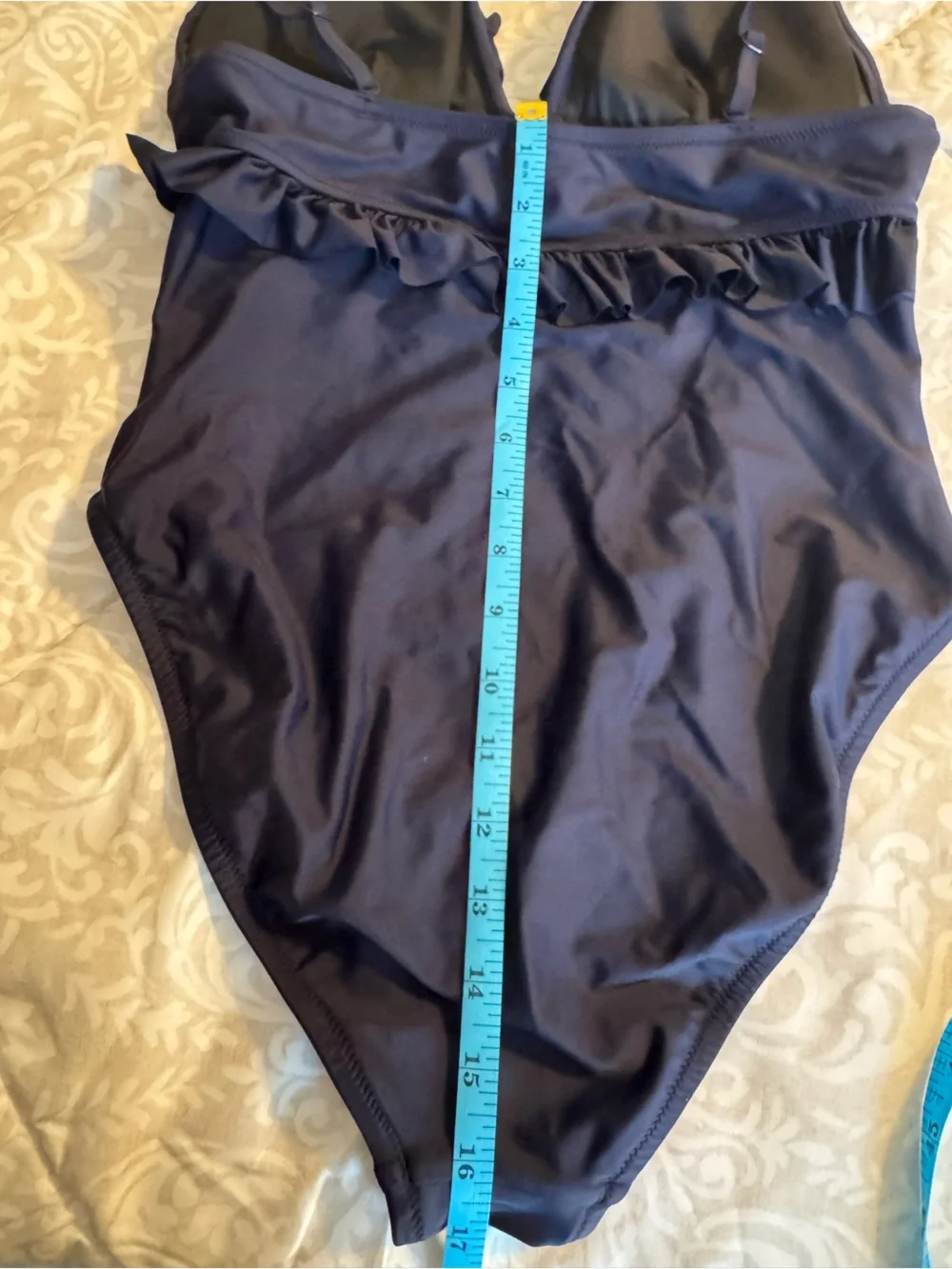 J.Crew Ruffle Plunge One Piece Swimsuit Navy Blue Size 10 Re-Imagined V-Neck