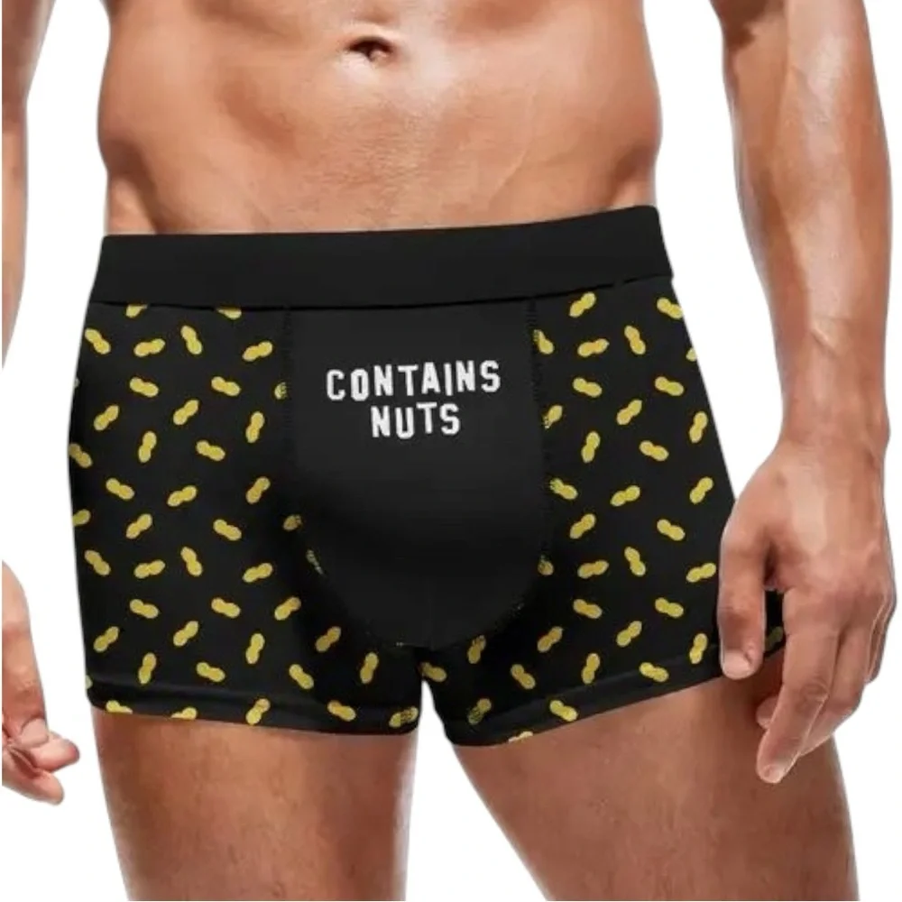 🪷 “Contains Nuts” Black & Yellow Men’s Boxer Briefs