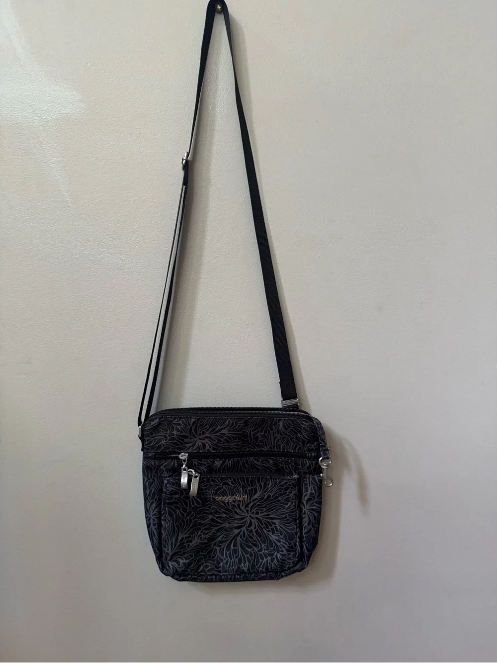 Baggallini Crossbody Shoulder Bag - Black Floral Pattern