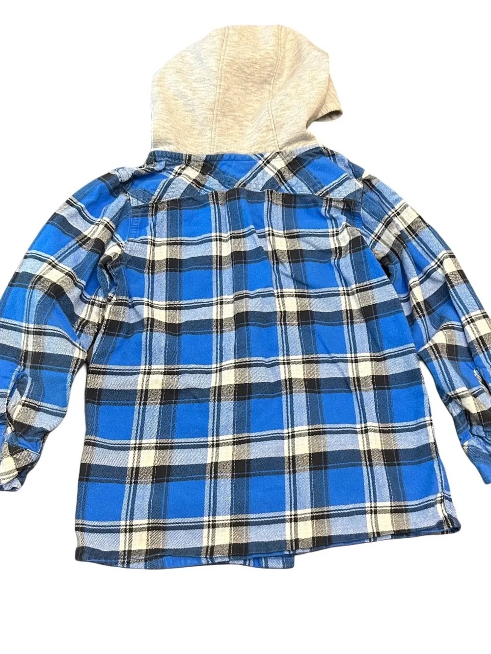 Carhartt Boys Hooded Flannel Shirt Size 7 Blue Plaid Button Down 100% Cotton