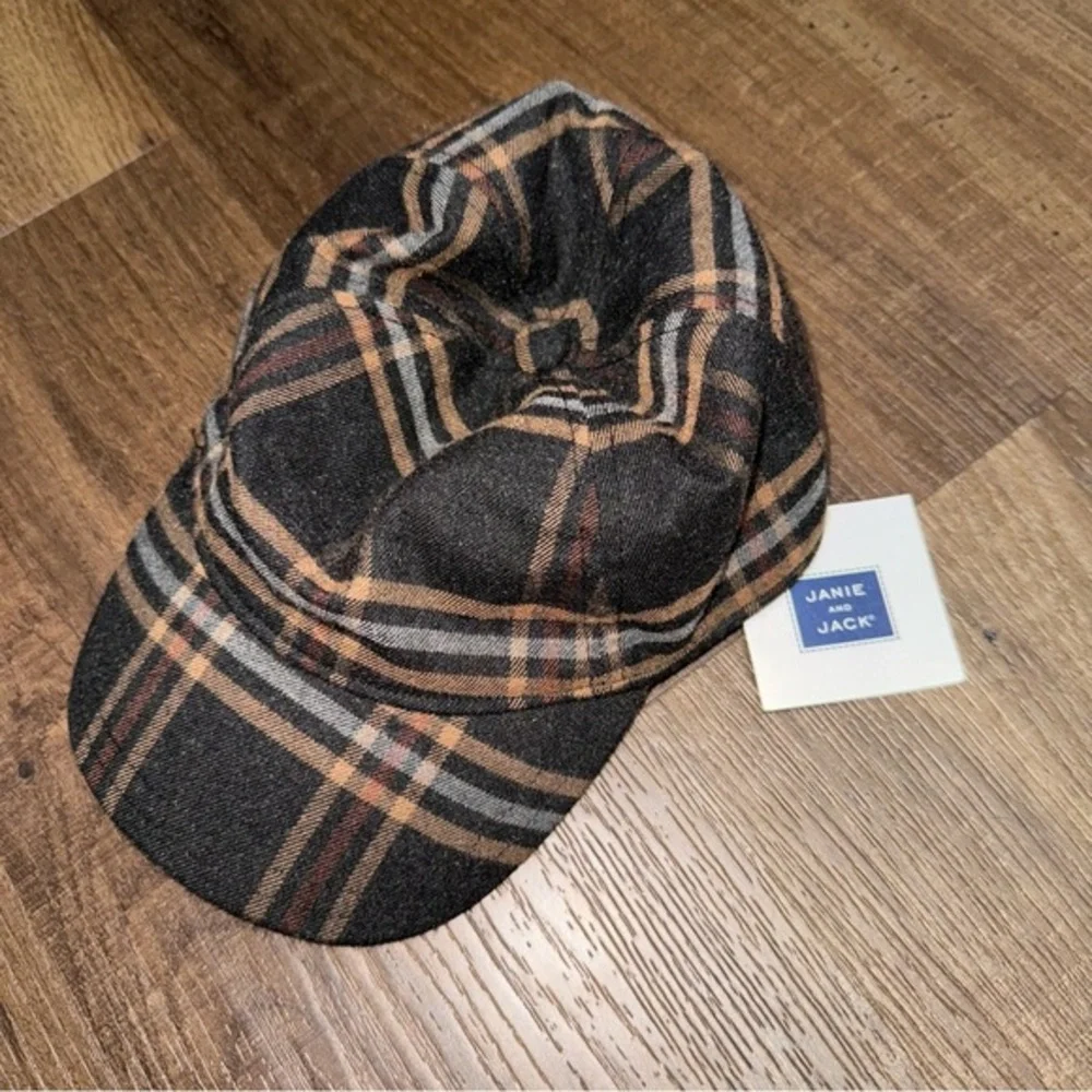 NWT Janie & Jack Boys Brown Plaid Baby Hat
