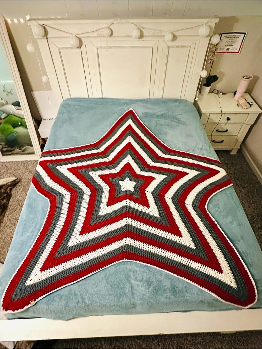 Handmade Star Crochet Throw Blanket - Red, White & blue🇺🇸