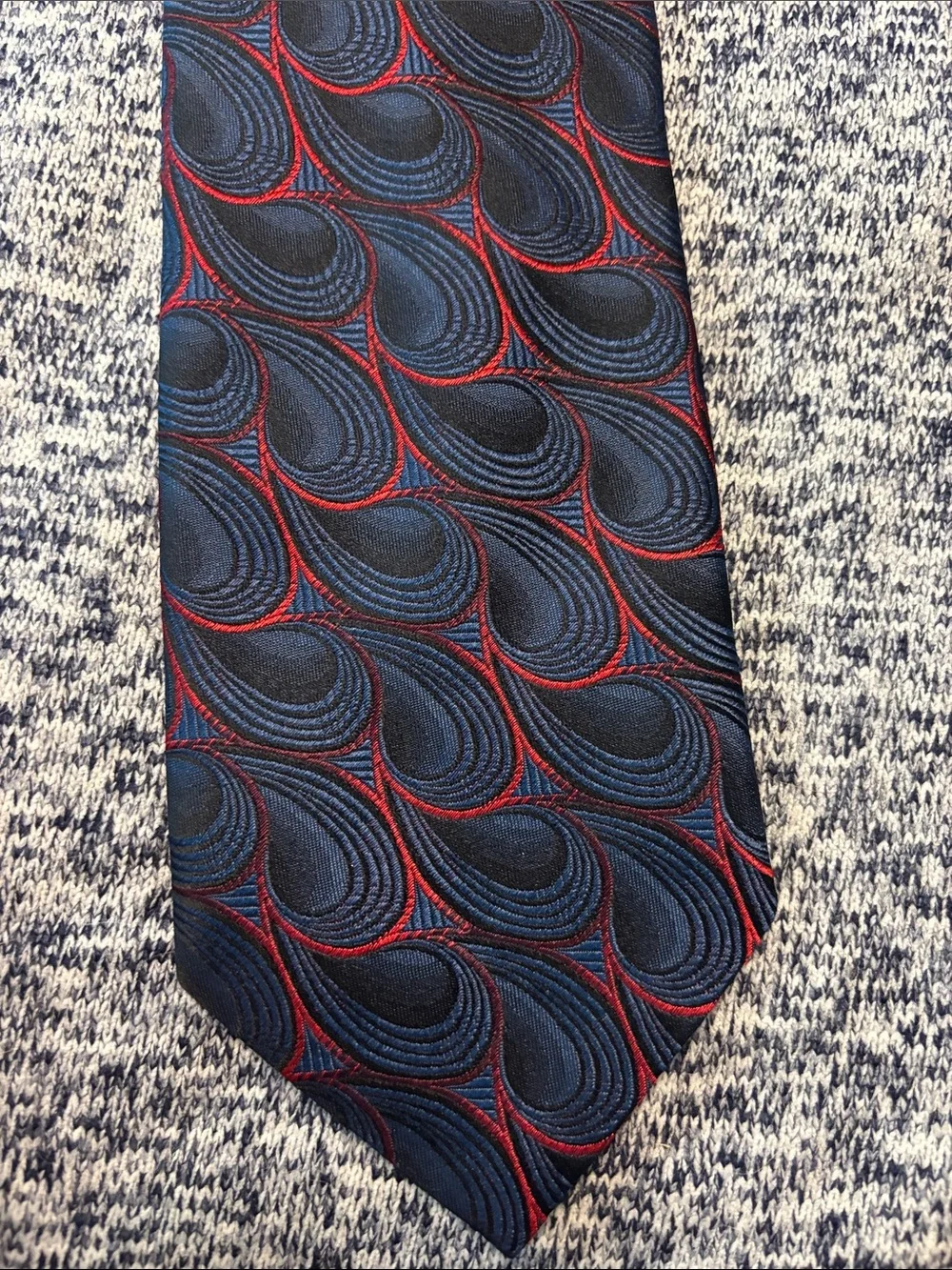 Men's Navy Tie with Red Accents