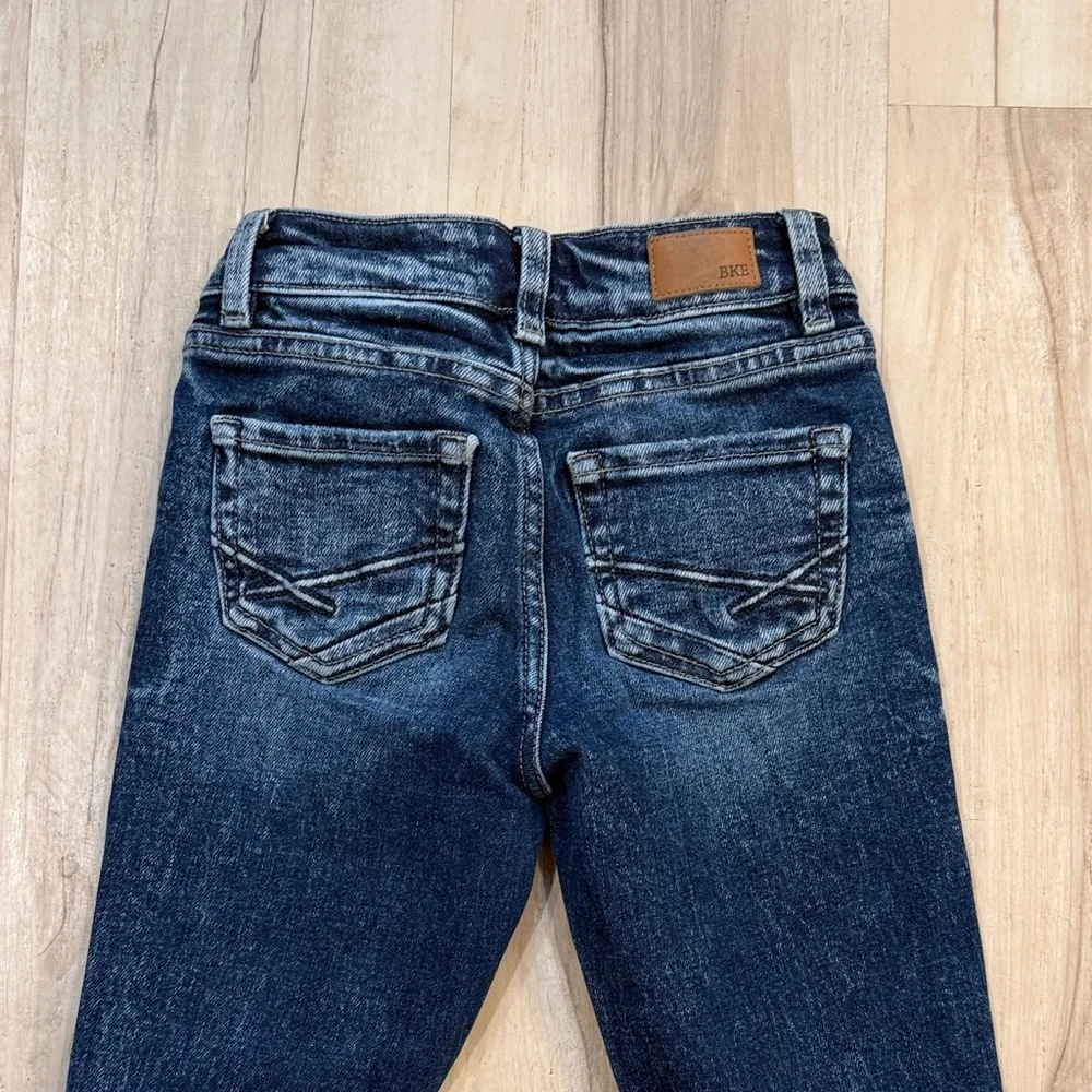 BKE Girls-Dark Wash Flare Jeans with Knee Rips