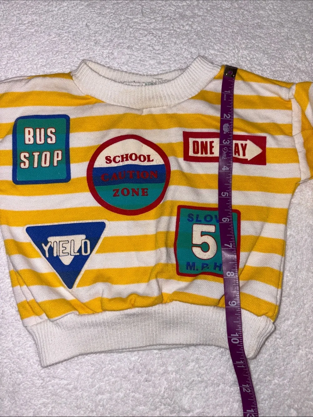 healthtex Yellow & White Striped Sweatshirt with Road Sign Patches vintage 12m