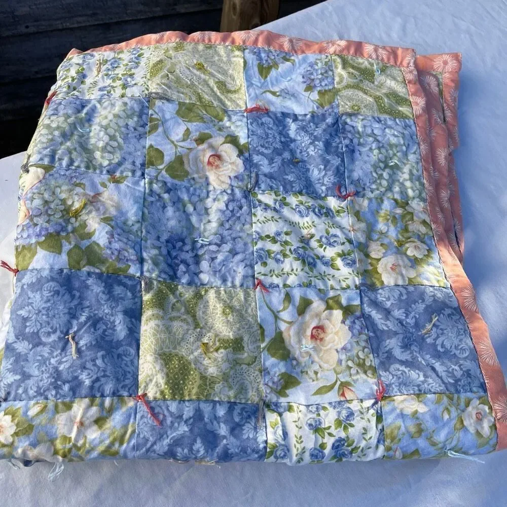 Handmade baby or lap blanket . Patchwork quilted