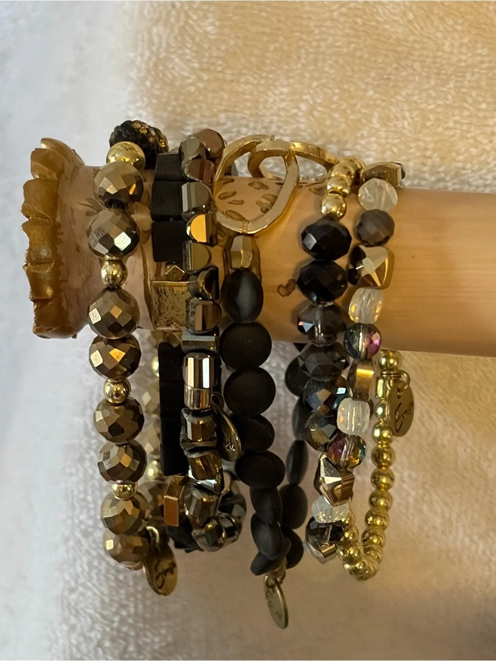 Erimish Gold and Black Layered Beaded Bracelet Set