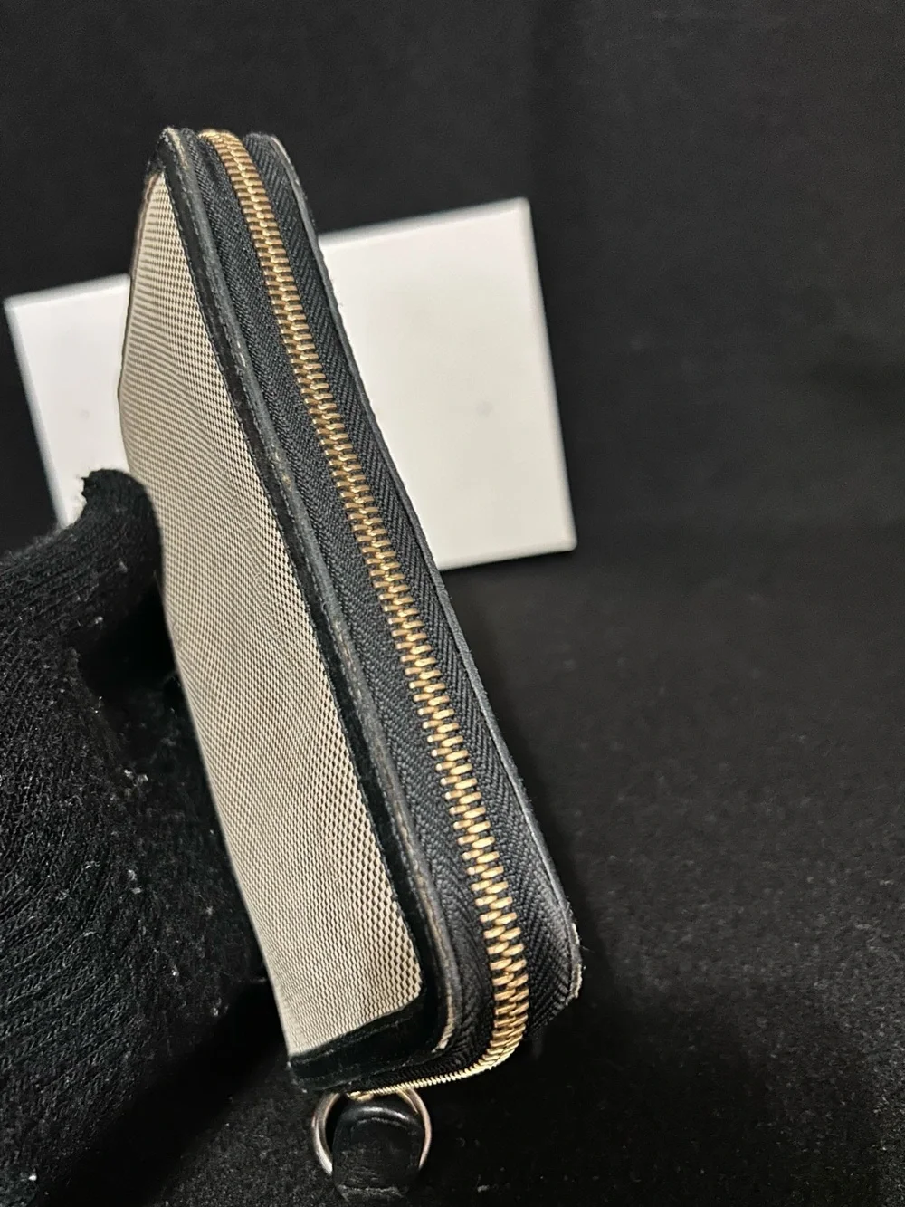 Chloé Beige Canvas and Black Leather Zip Wallet