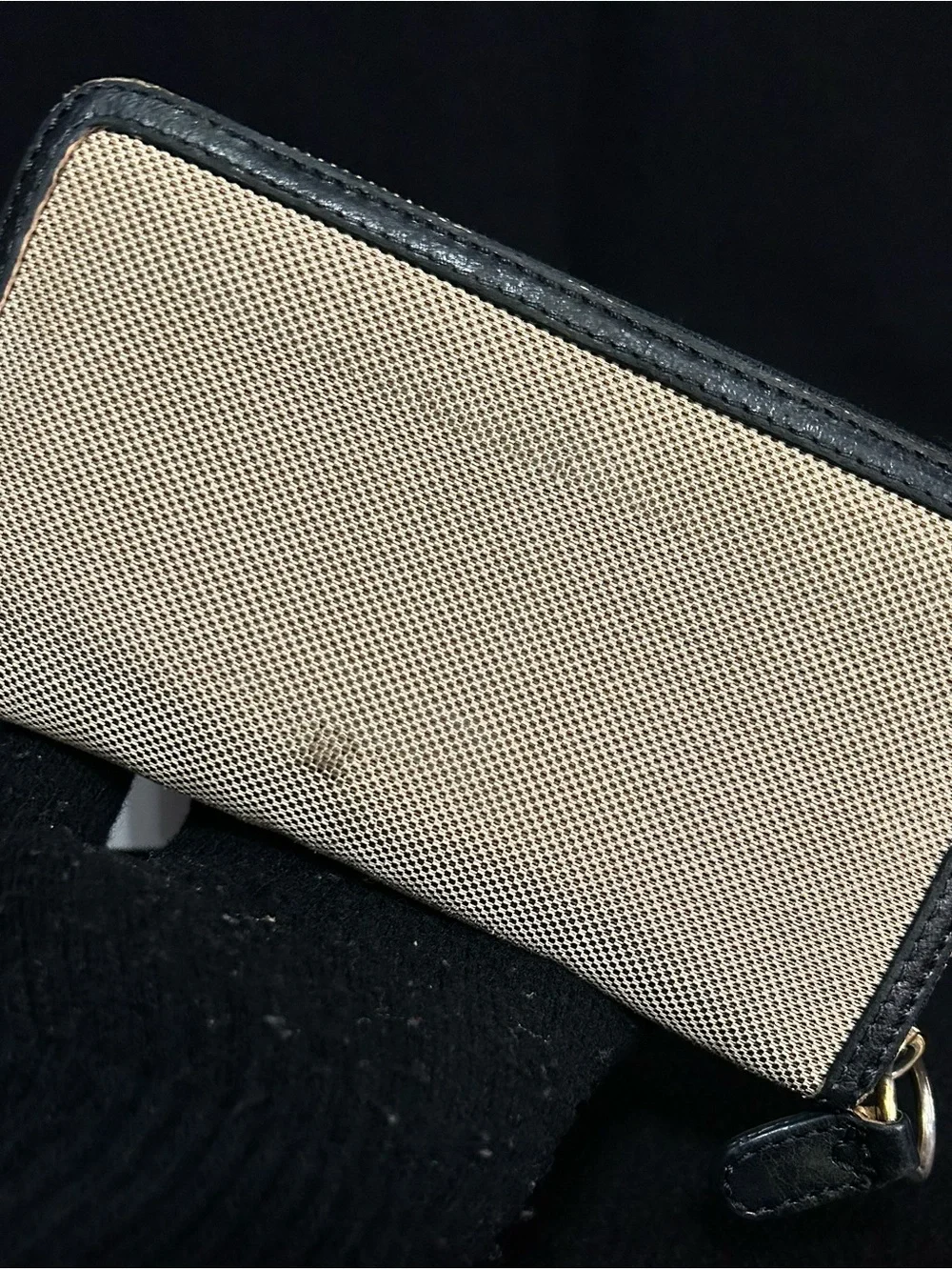 Chloé Beige Canvas and Black Leather Zip Wallet