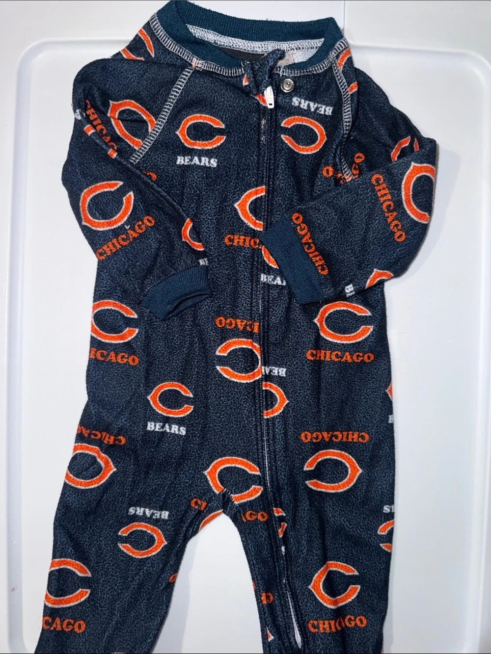 NFL Chicago Bears Navy & Orange Kids Footed One-Piece Pajamas