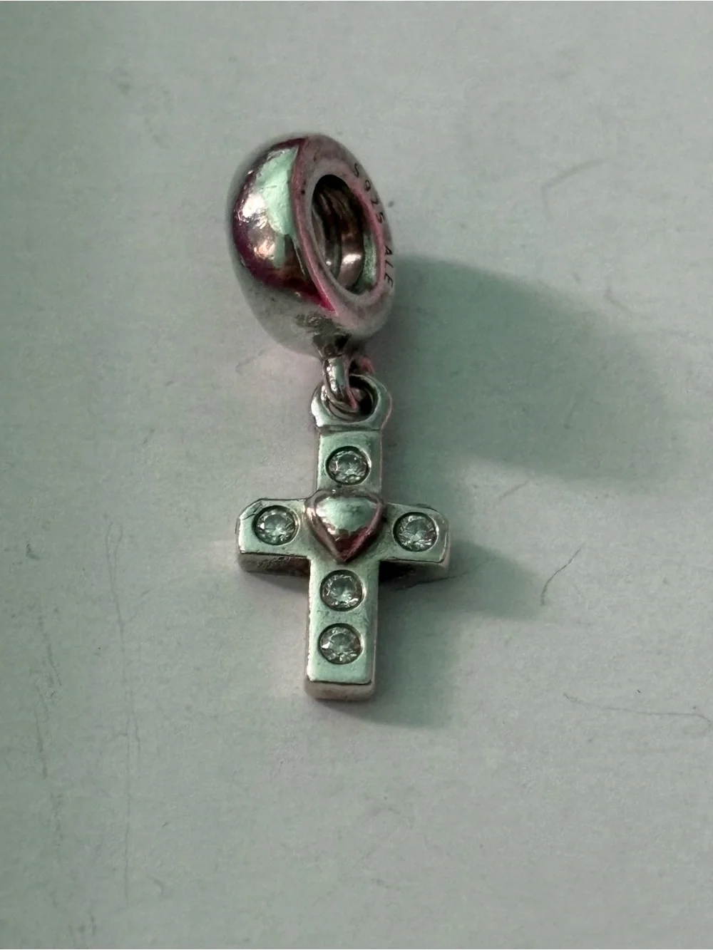 Pandora Silver Cross Dangle Charm with Clear Stones
