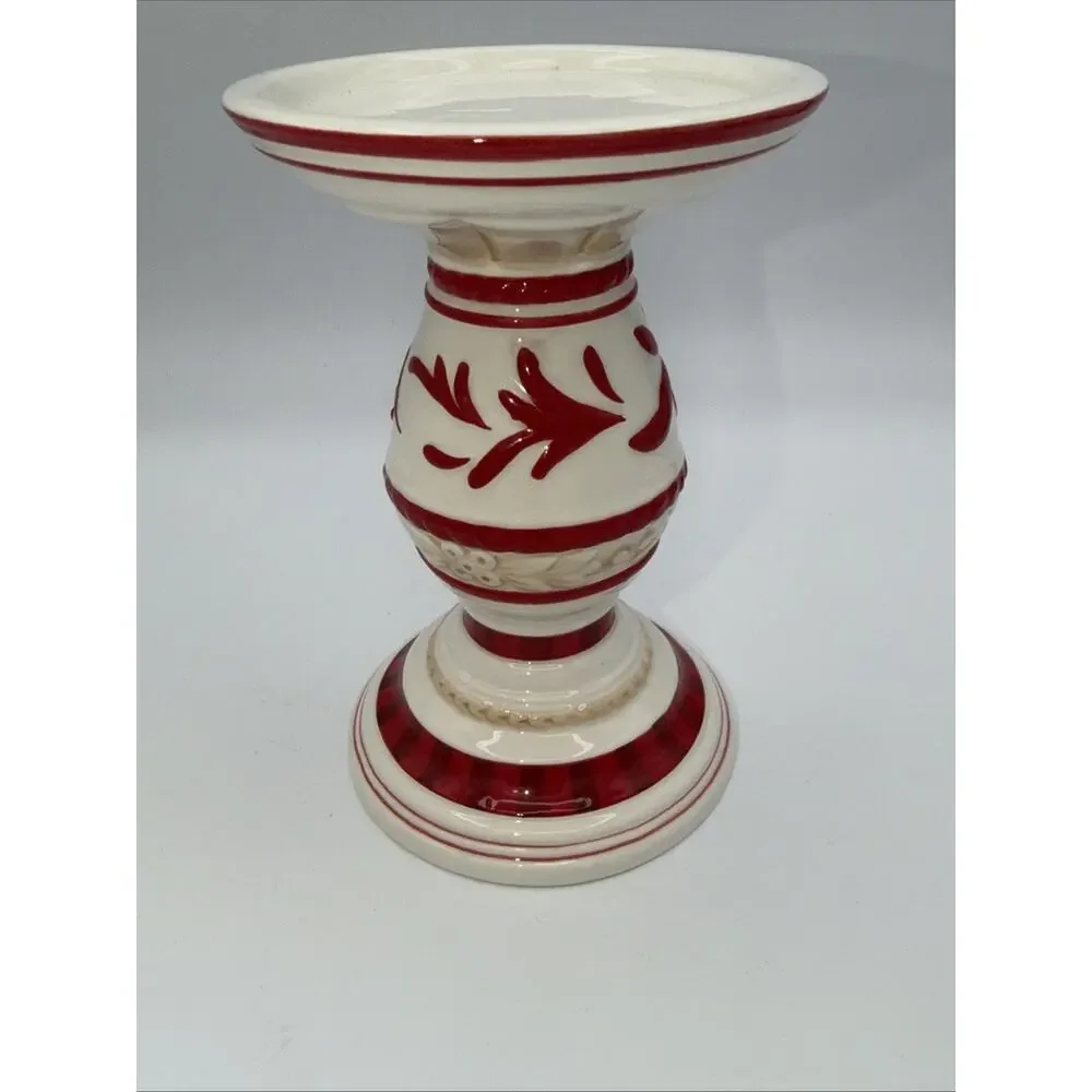 Fitz & Floyd Town & Country 6” Candle Holder Pedestal Christmas Home Decor Red