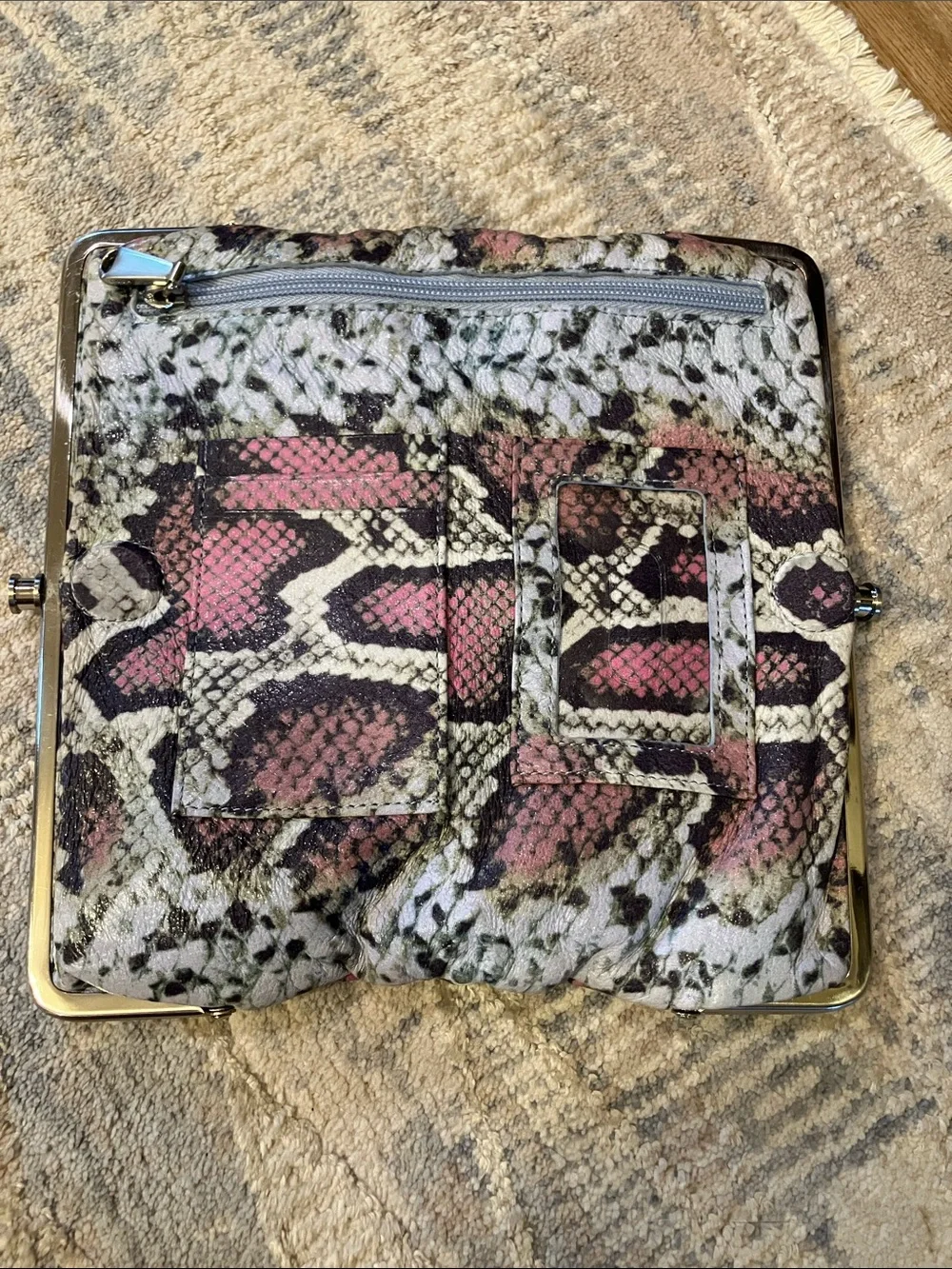 HOBO Snake-Print Clutch in Pink, Cream and Black